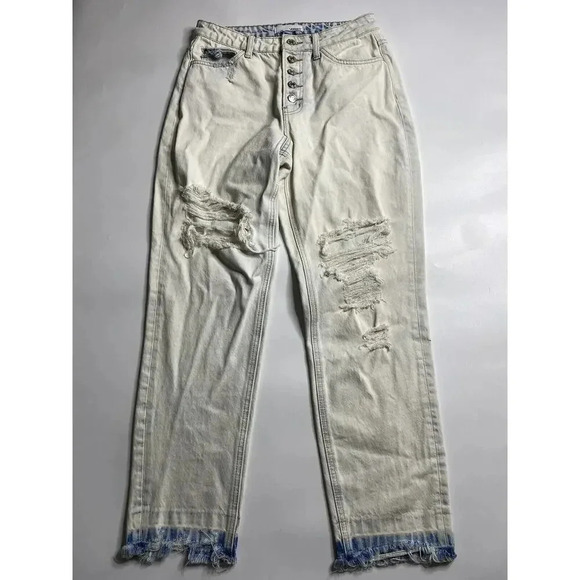 Vervet Jeans Womens 27 Bleach Wash Button Fly Raw Hem Straight Leg Distressed - Picture 2 of 10